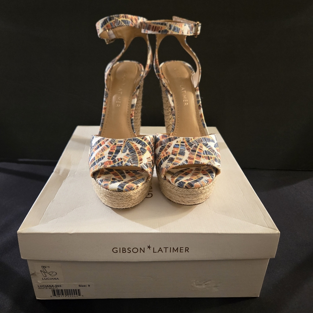 Gibson Latimer Espadrille Colorful High 5" Heels Jute Accents Sz:9 Boho Fairy